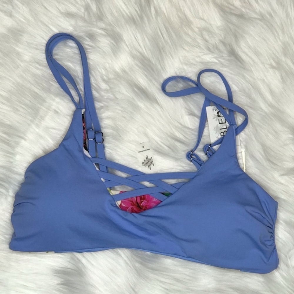 NWT TINIBIKINI SMALL BLUE FLORAL BIKINI REVERSIBLE TOP
